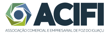 Logotipo da ACIFI - Associação Comercial e Empresarial de Foz do Iguaçu. A imagem mostra um ícone formado por formas geométricas em tons de verde e azul, seguido pelo texto 'ACIFI' em azul escuro, e abaixo, 'Associação Comercial e Empresarial de Foz do Iguaçu'.